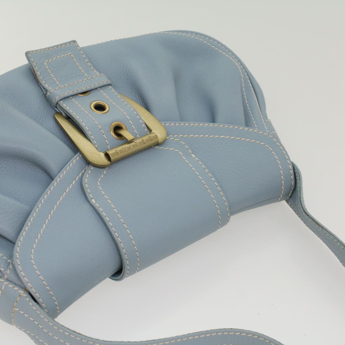 CELINE Shoulder Bag Leather Light Blue Auth ep1618