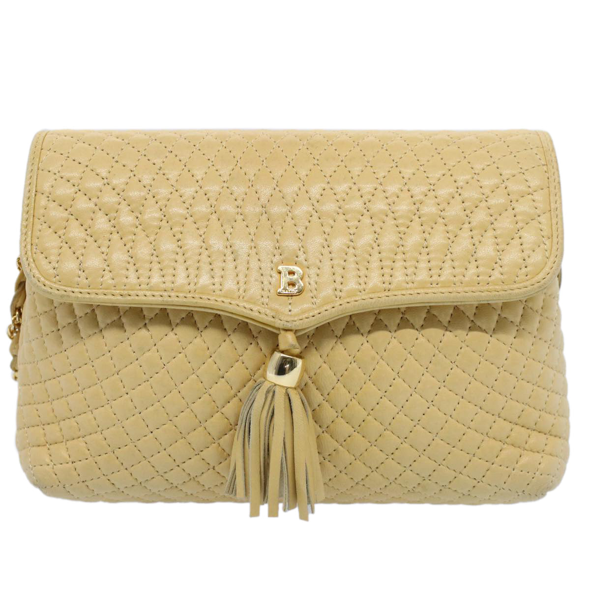 BALLY Quilted Chain Shoulder Bag Leather Beige Auth ep1649 - 0