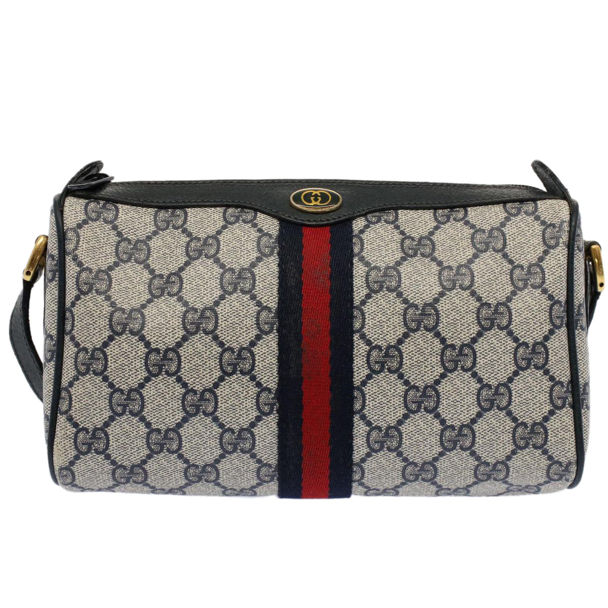 GUCCI GG Canvas Sherry Line Shoulder Bag Gray Red Navy 89 02 018 Auth ep1660