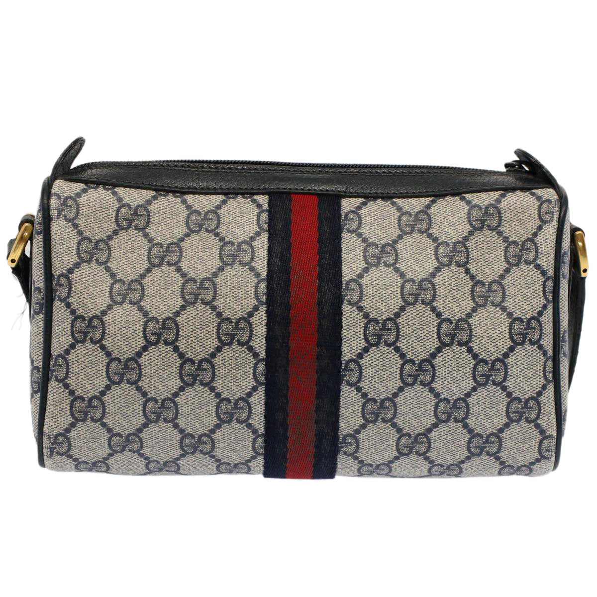 GUCCI GG Canvas Sherry Line Shoulder Bag Gray Red Navy 89 02 018 Auth ep1660