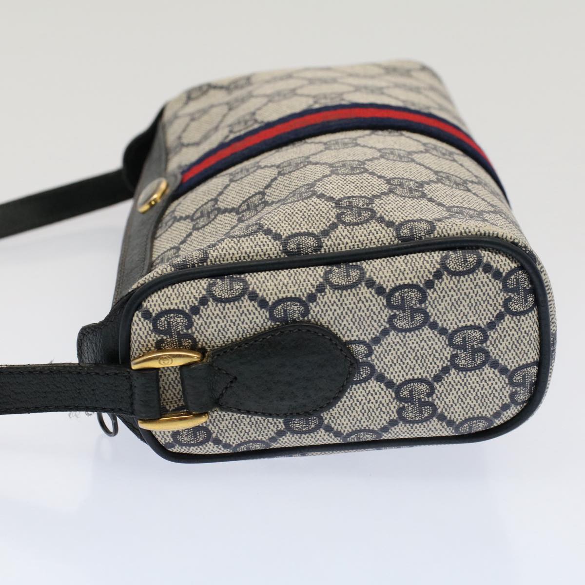 GUCCI GG Canvas Sherry Line Shoulder Bag Gray Red Navy 89 02 018 Auth ep1660