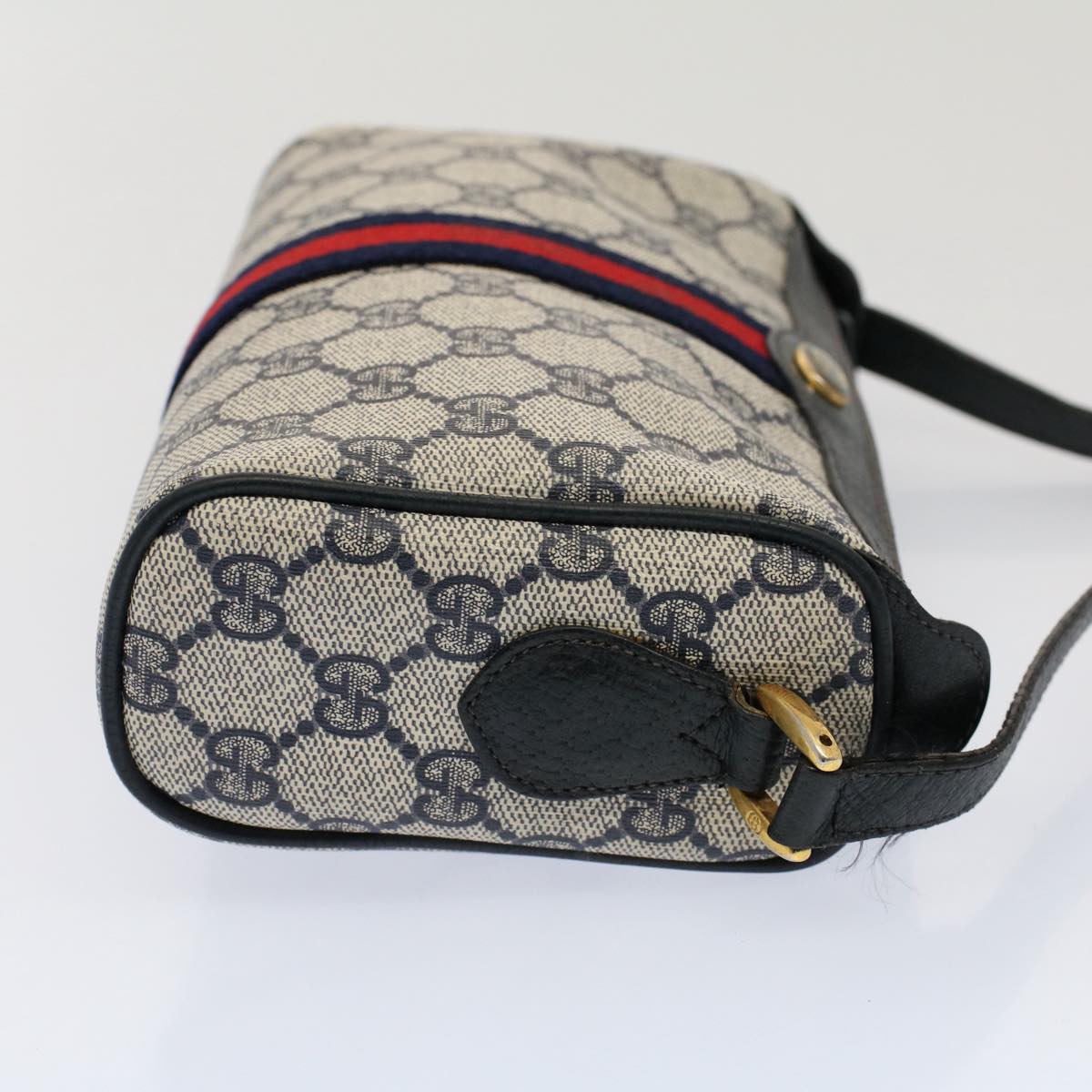 GUCCI GG Canvas Sherry Line Shoulder Bag Gray Red Navy 89 02 018 Auth ep1660