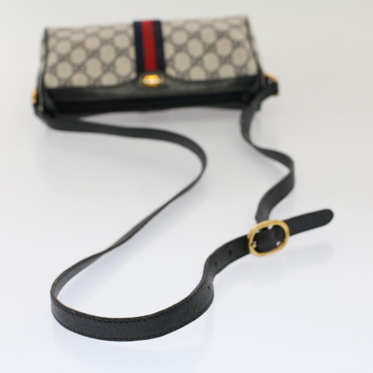 GUCCI GG Canvas Sherry Line Shoulder Bag Gray Red Navy 89 02 018 Auth ep1660