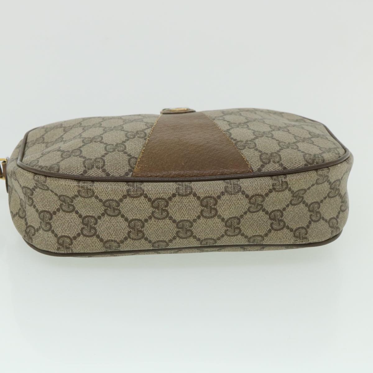 GUCCI GG Canvas Web Sherry Line Clutch Bag PVC Leather Beige Green Auth ep1670