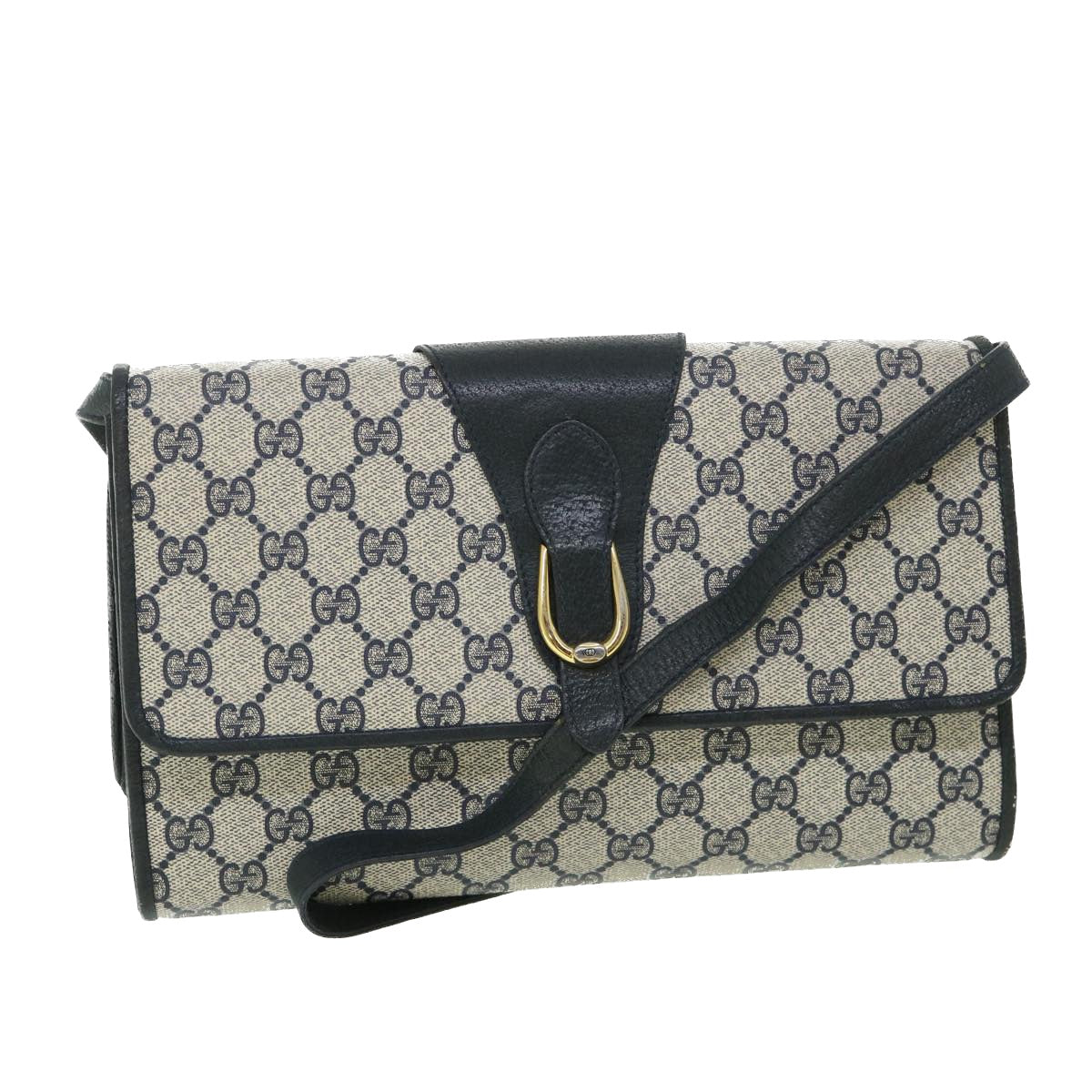 GUCCI GG Canvas Shoulder Bag PVC Leather Navy Auth ep1671