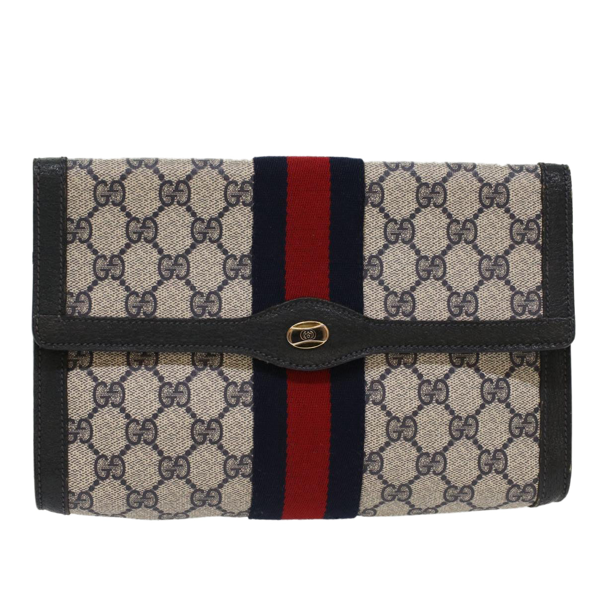 GUCCI GG Canvas Sherry Line Clutch Bag Gray Red Navy 89 01 006 Auth ep1673 - 0