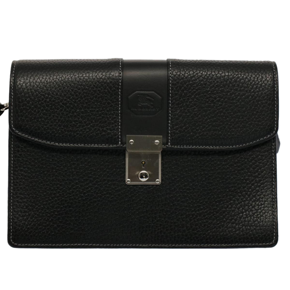 BURBERRY Clutch Bag Leather Black Auth ep1686 - 0