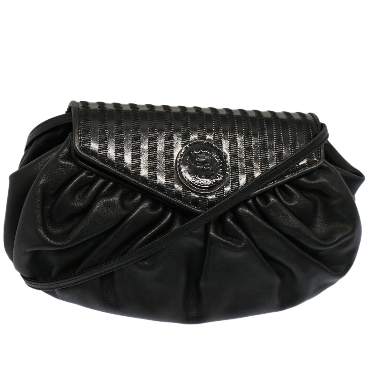 FENDI Shoulder Bag Leather Black Auth ep1697