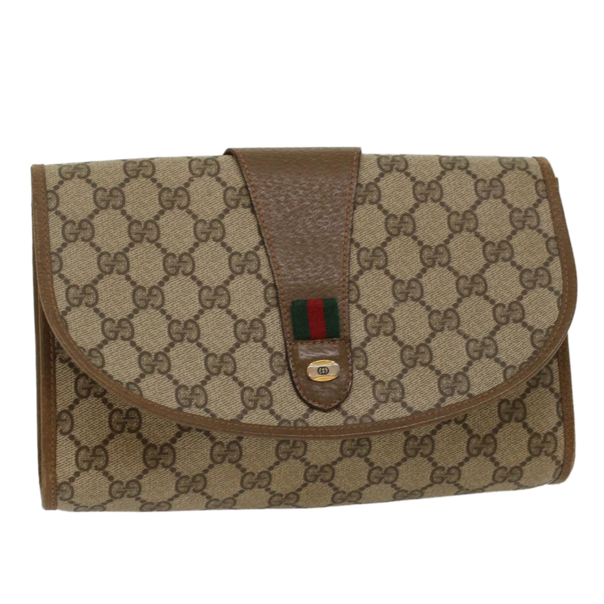 GUCCI GG Canvas Web Sherry Line Clutch Bag Beige Red Green 89 01 030 Auth ep1704