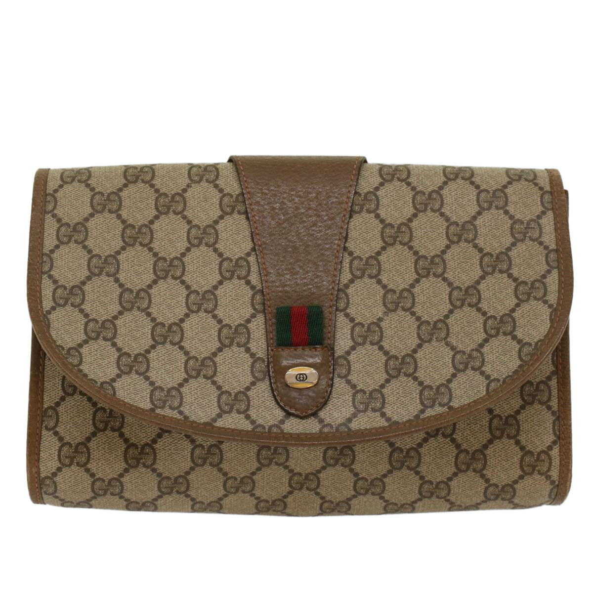 GUCCI GG Canvas Web Sherry Line Clutch Bag Beige Red Green 89 01 030 Auth ep1704