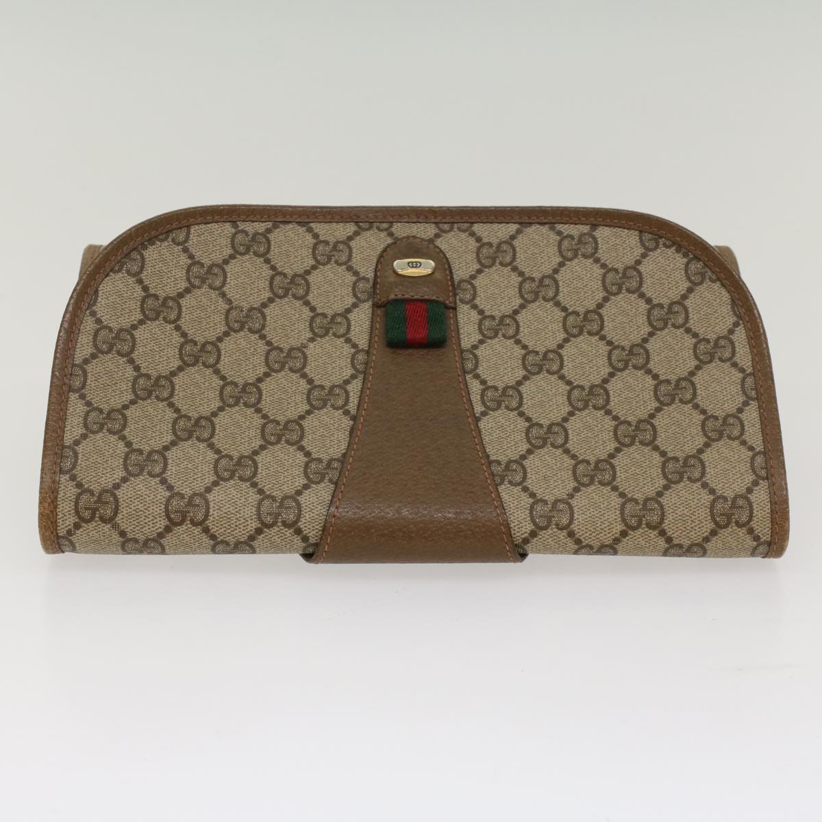 GUCCI GG Canvas Web Sherry Line Clutch Bag Beige Red Green 89 01 030 Auth ep1704