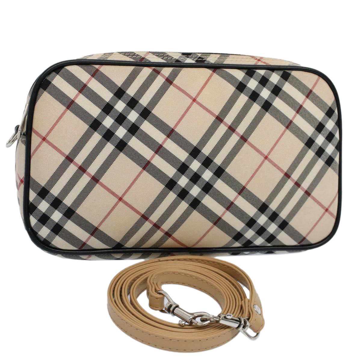 BURBERRY Nova Check Blue Label Shoulder Bag Nylon Beige Auth ep1712