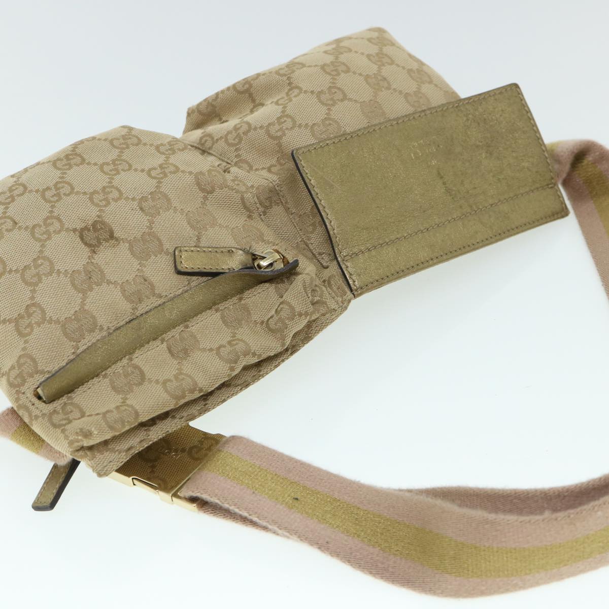 GUCCI GG Canvas Sherry Line Waist bag Beige Gold pink 28566 Auth ep1738