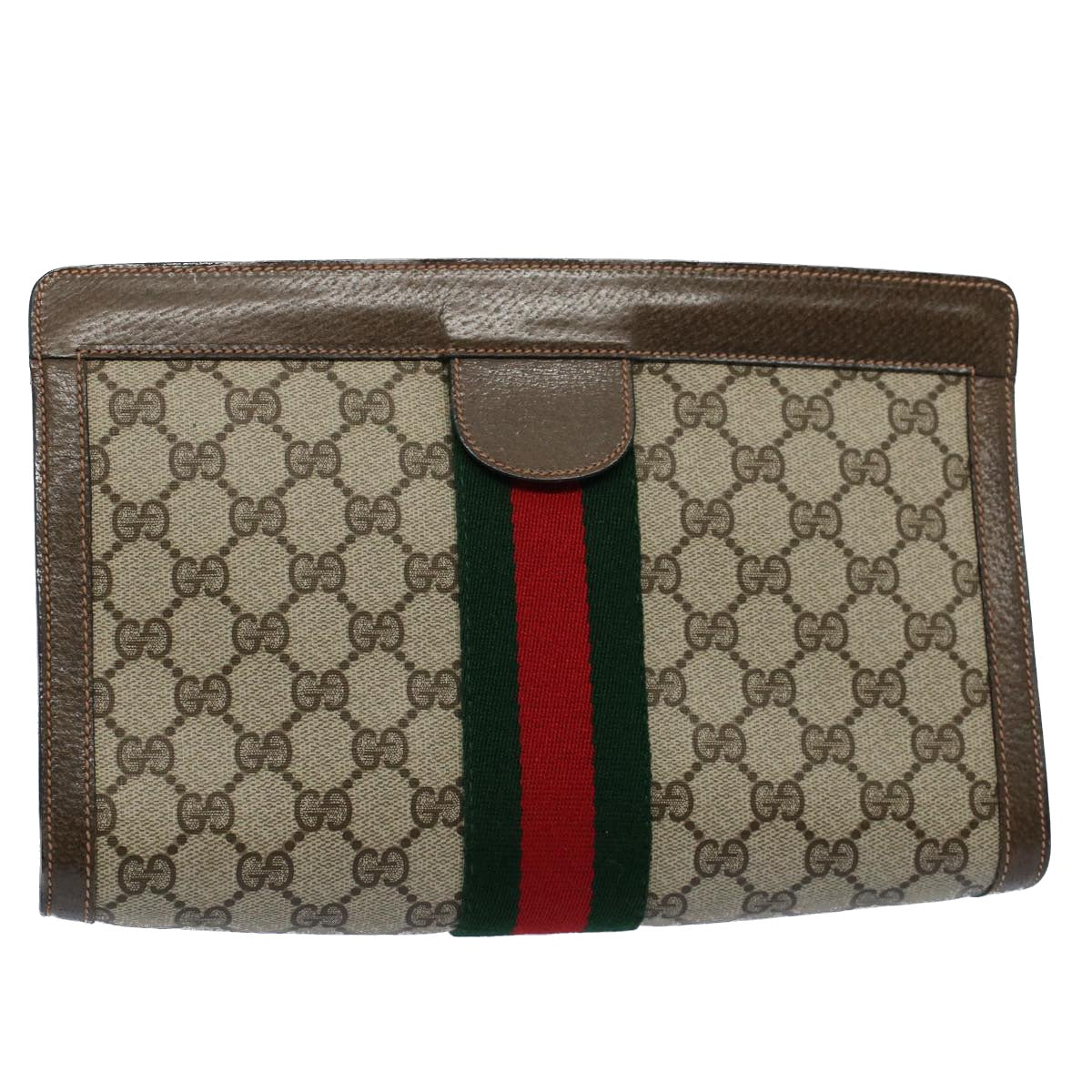 GUCCI GG Canvas Web Sherry Line Clutch Bag Beige Red Green 89 01 002 Auth ep1743