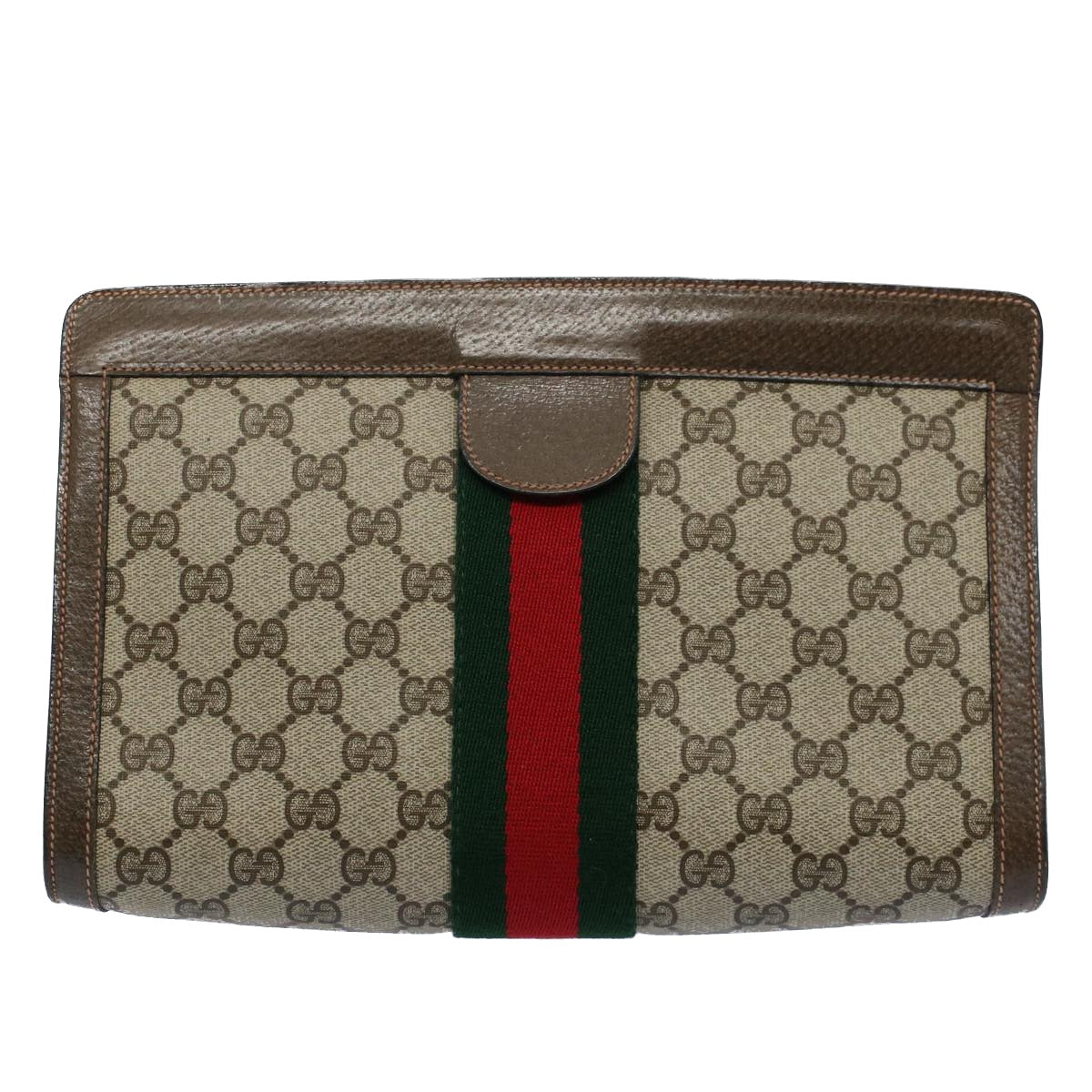 GUCCI GG Canvas Web Sherry Line Clutch Bag Beige Red Green 89 01 002 Auth ep1743 - 0