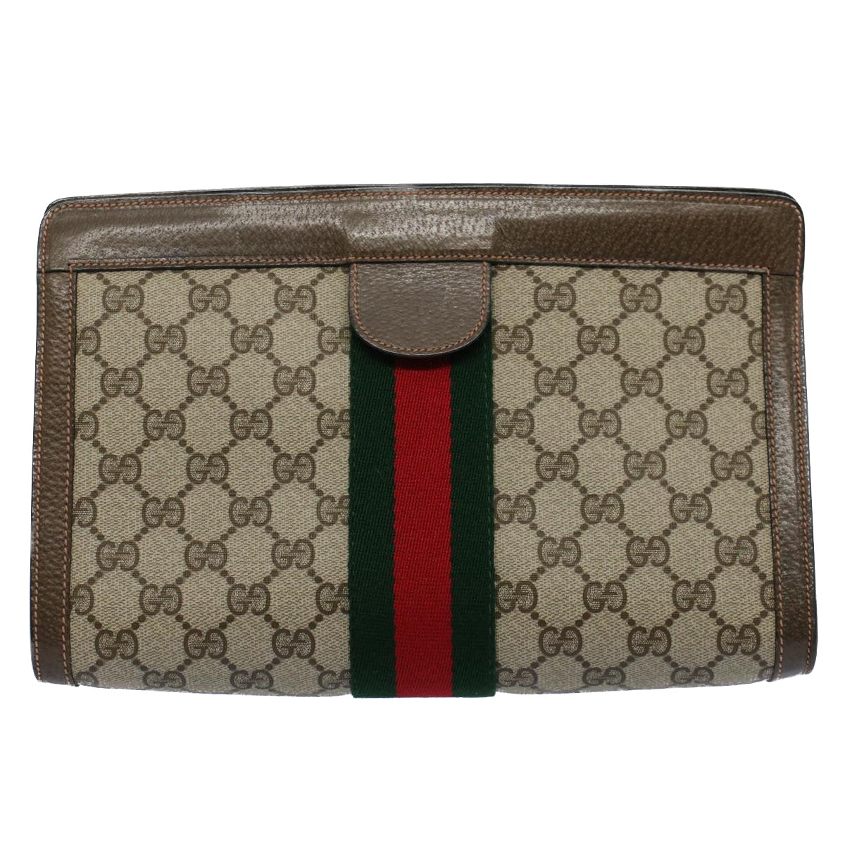 GUCCI GG Canvas Web Sherry Line Clutch Bag Beige Red Green 89 01 002 Auth ep1743