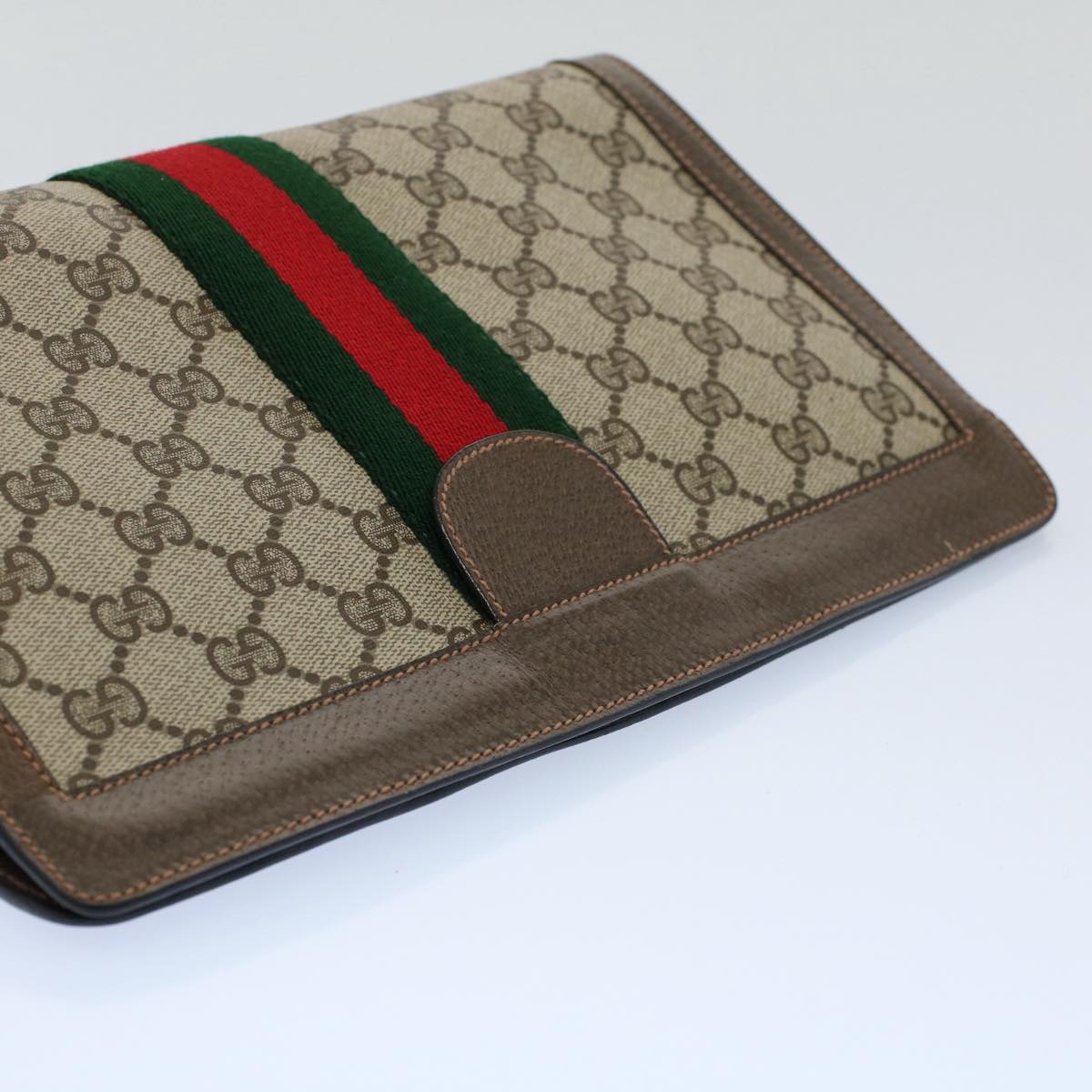 GUCCI GG Canvas Web Sherry Line Clutch Bag Beige Red Green 89 01 002 Auth ep1743