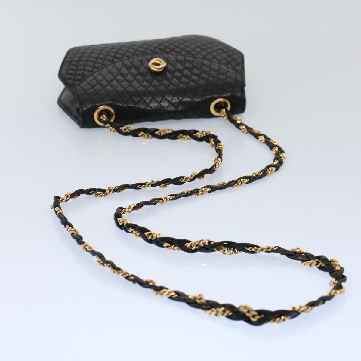 BALLY Quilted Chain Shoulder Bag Leather Black Auth ep1780