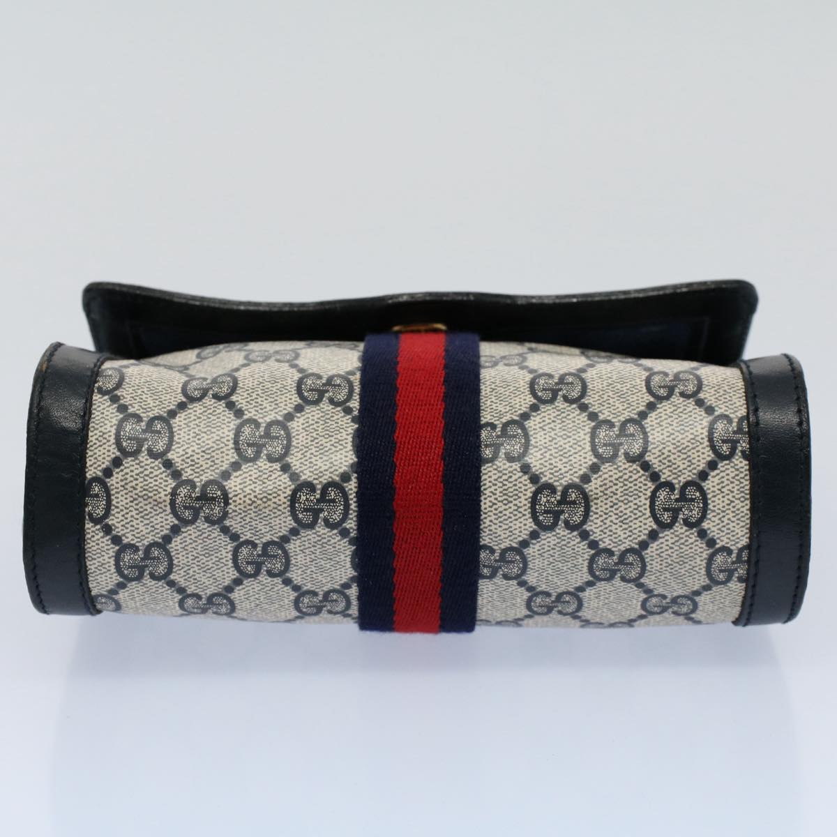 GUCCI GG Canvas Sherry Line Clutch Bag PVC Leather Gray Red Navy Auth ep1790