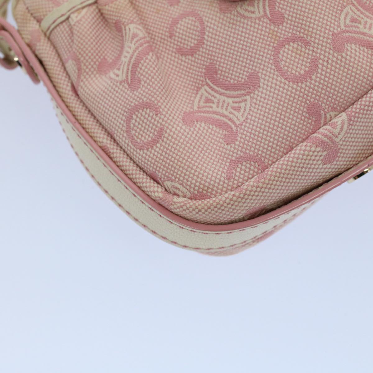 CELINE C Macadam Canvas Shoulder Bag Leather Pink Auth ep1844