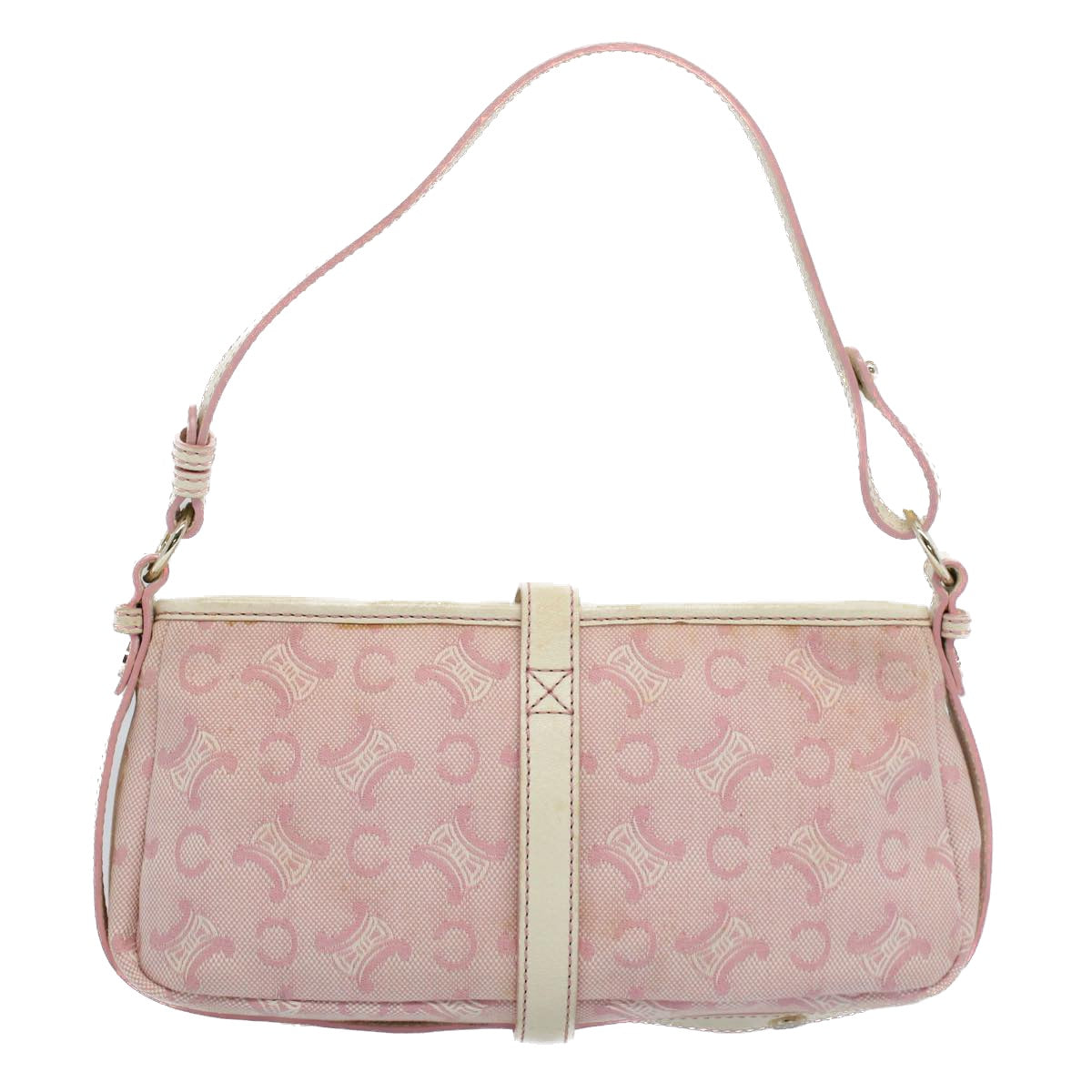 CELINE C Macadam Canvas Shoulder Bag Leather Pink Auth ep1844