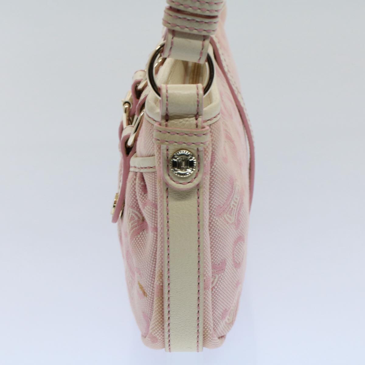 CELINE C Macadam Canvas Shoulder Bag Leather Pink Auth ep1844