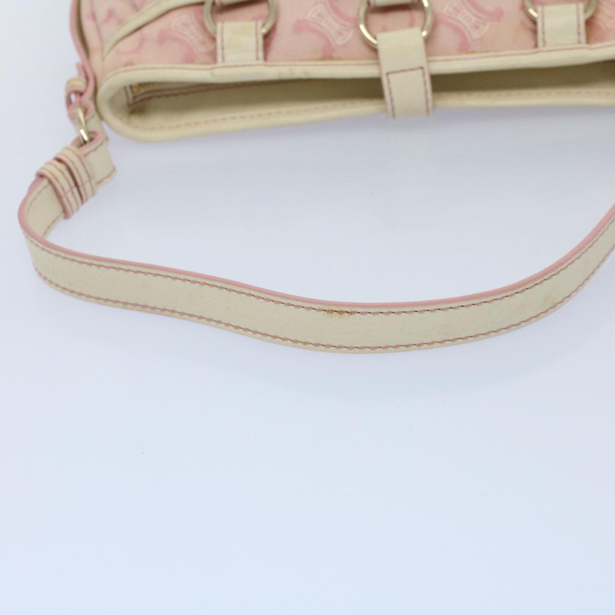 CELINE C Macadam Canvas Shoulder Bag Leather Pink Auth ep1844