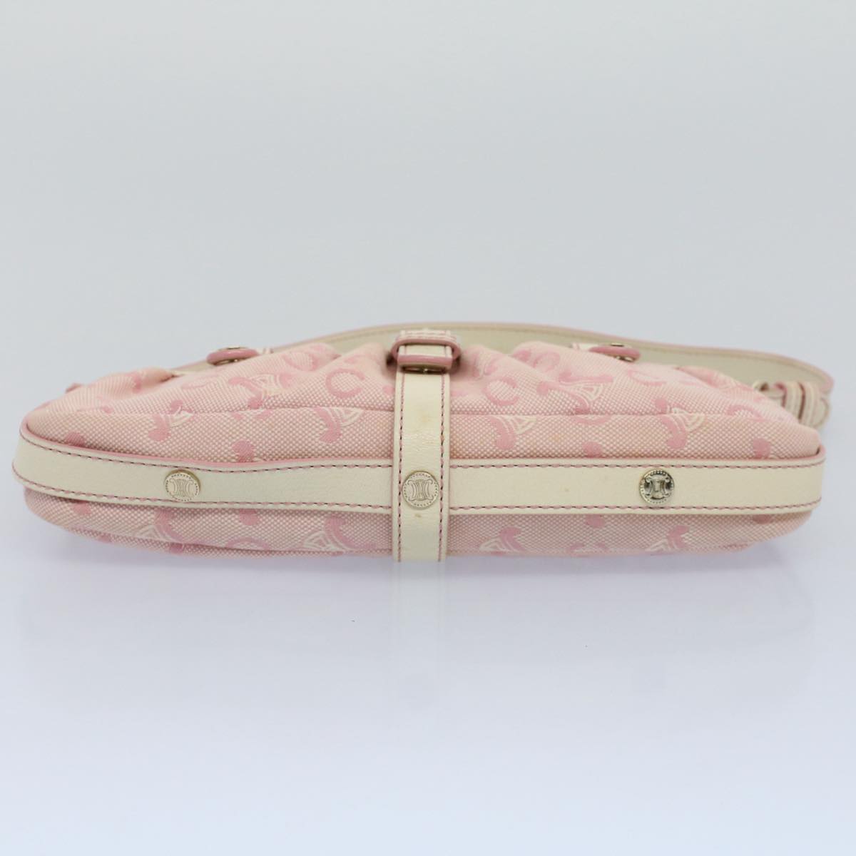 CELINE C Macadam Canvas Shoulder Bag Leather Pink Auth ep1844