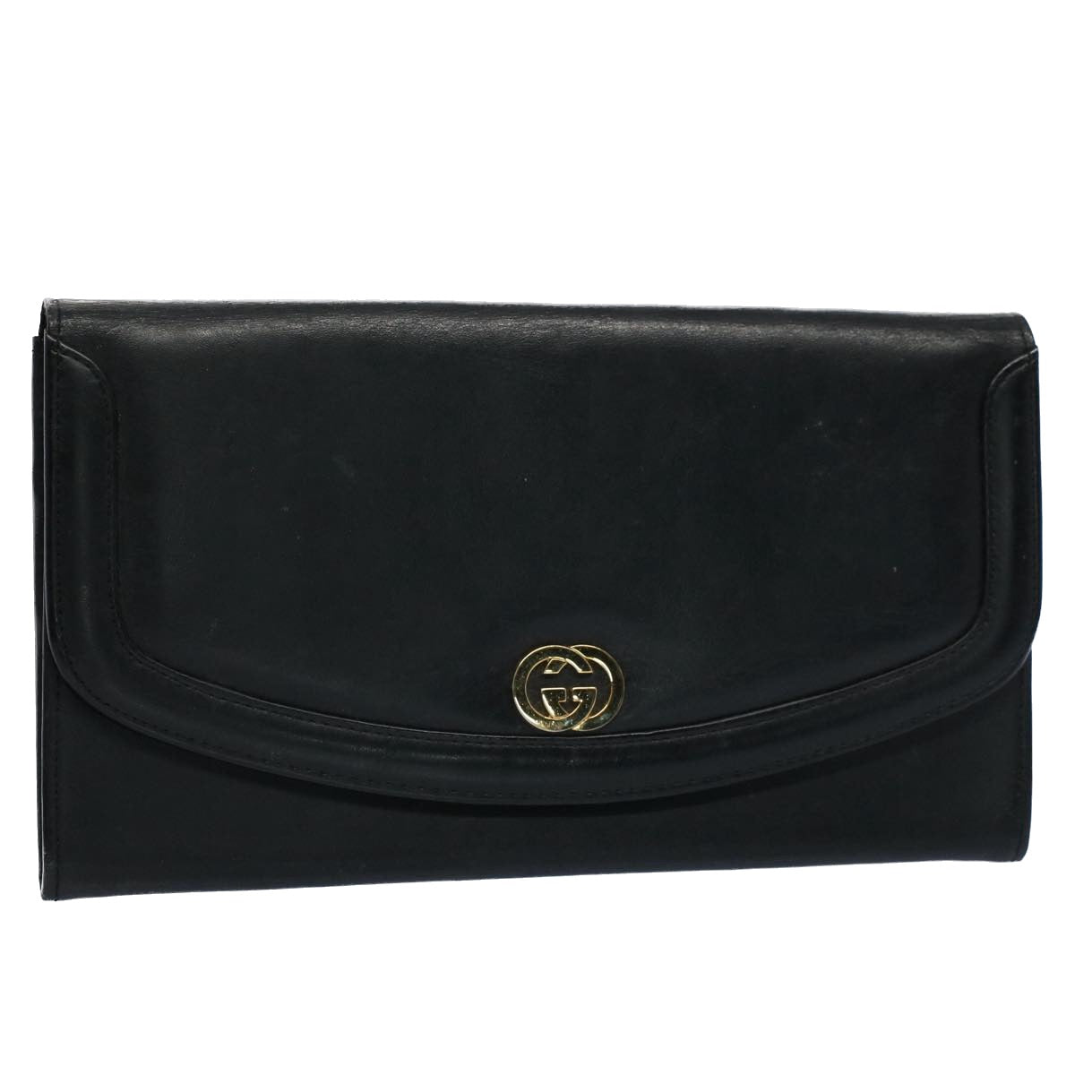 GUCCI Clutch Bag Leather Black Auth ep1846