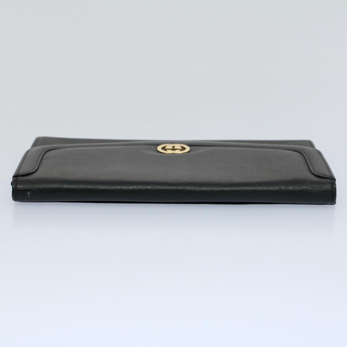 GUCCI Clutch Bag Leather Black Auth ep1846