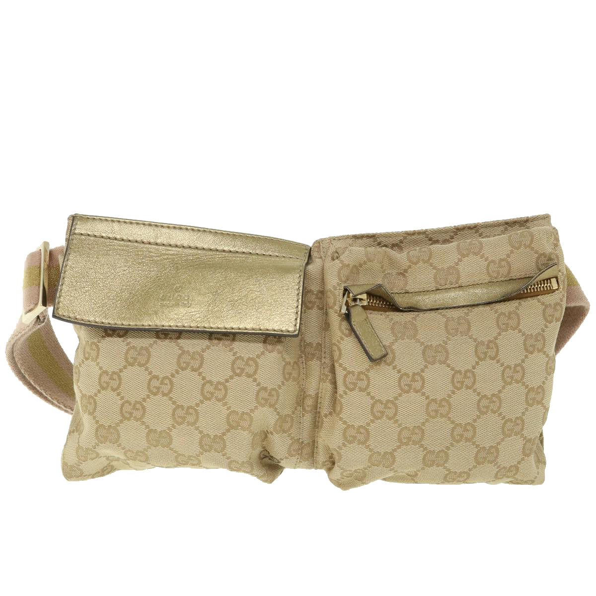 GUCCI GG Canvas Sherry Line Waist bag Beige Pink gold 28566 Auth ep1849 - 0