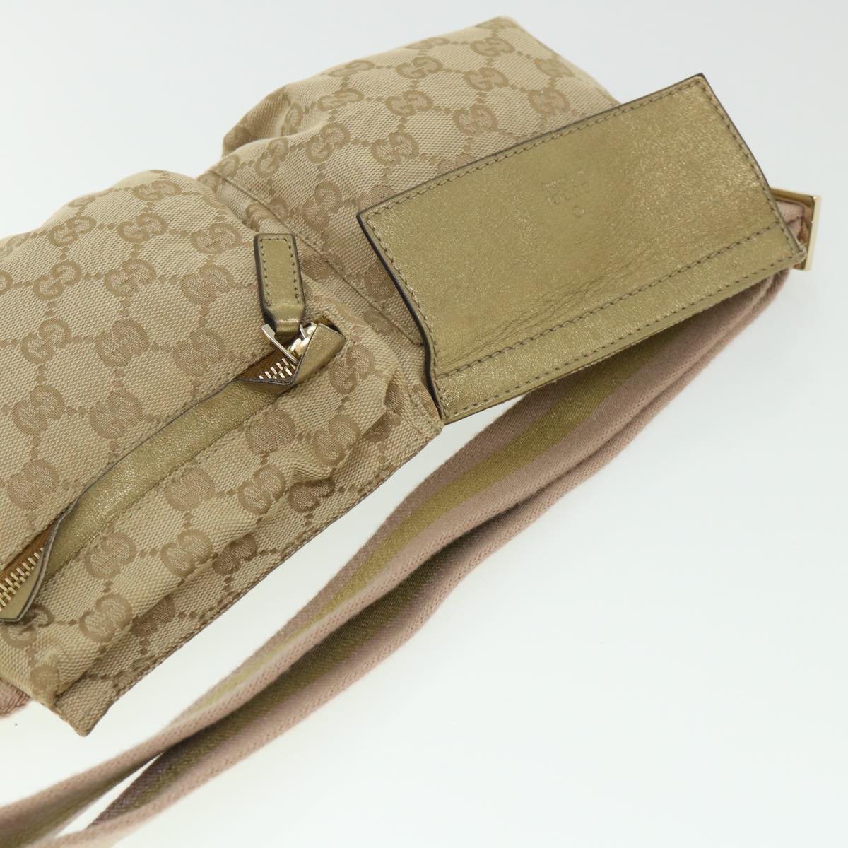 GUCCI GG Canvas Sherry Line Waist bag Beige Pink gold 28566 Auth ep1849