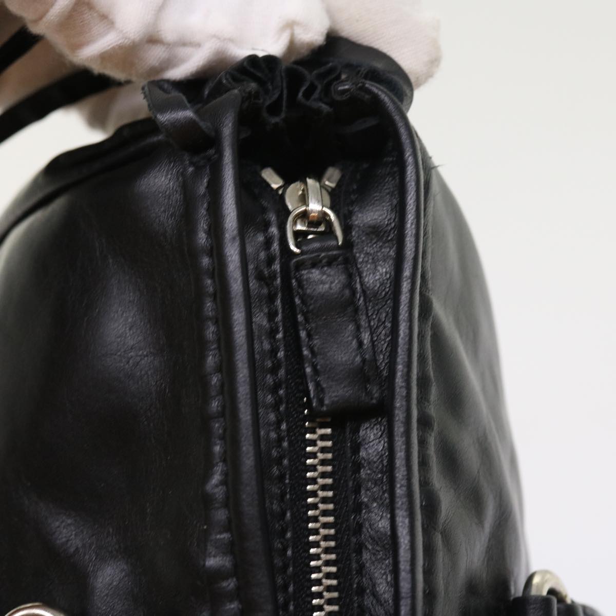 PRADA Hand Bag Leather Black Auth ep1859