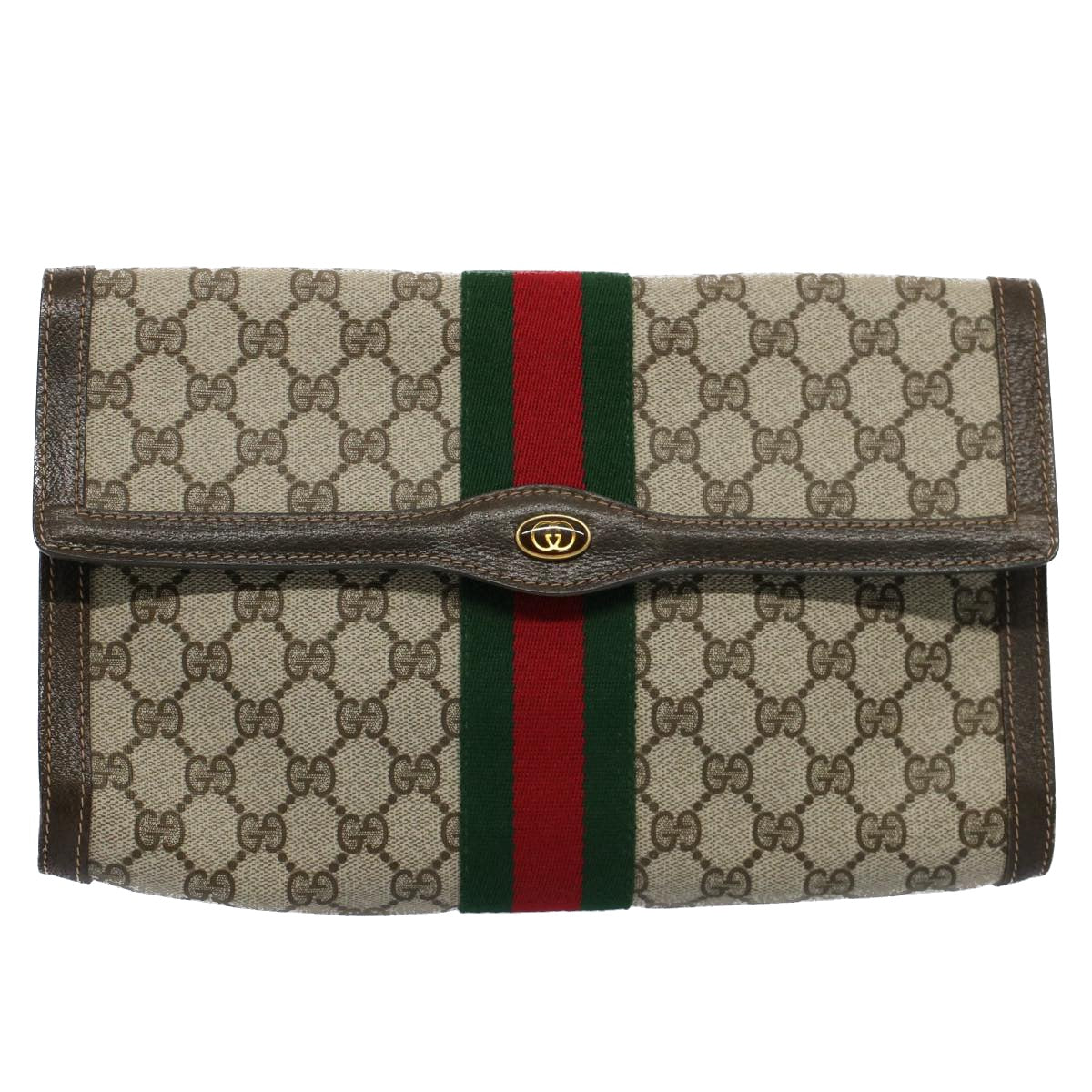 GUCCI GG Canvas Web Sherry Line Clutch Bag Beige Red 41 014 3087 30 Auth ep1883 - 0