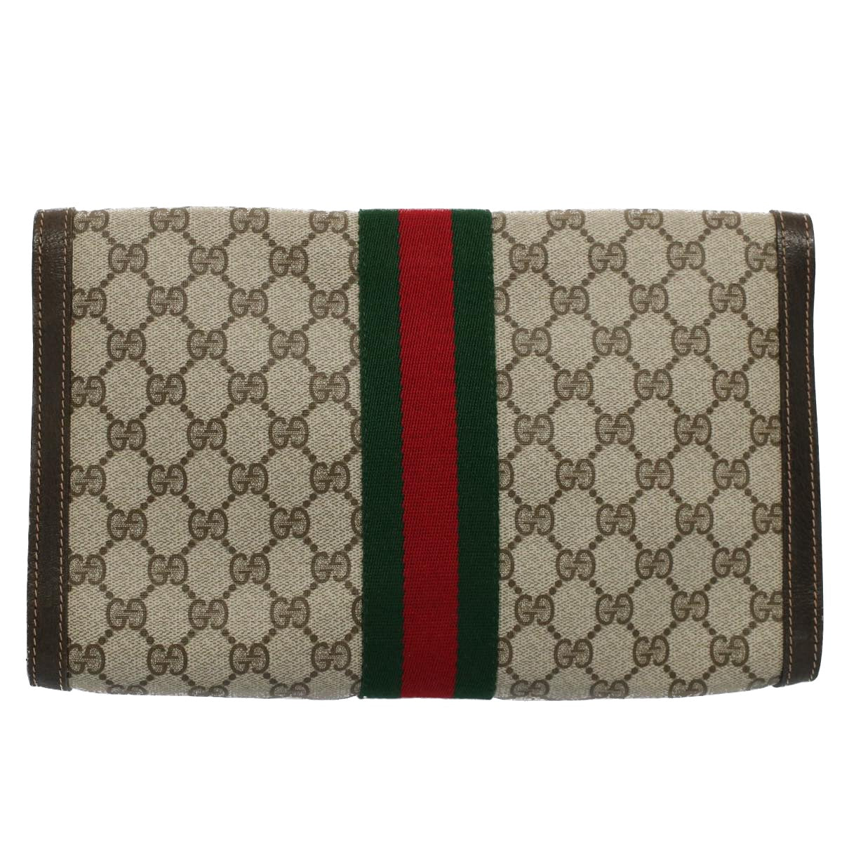 GUCCI GG Canvas Web Sherry Line Clutch Bag Beige Red 41 014 3087 30 Auth ep1883