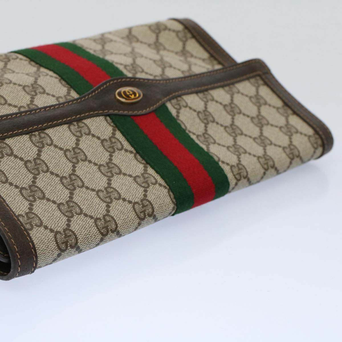 GUCCI GG Canvas Web Sherry Line Clutch Bag Beige Red 41 014 3087 30 Auth ep1883