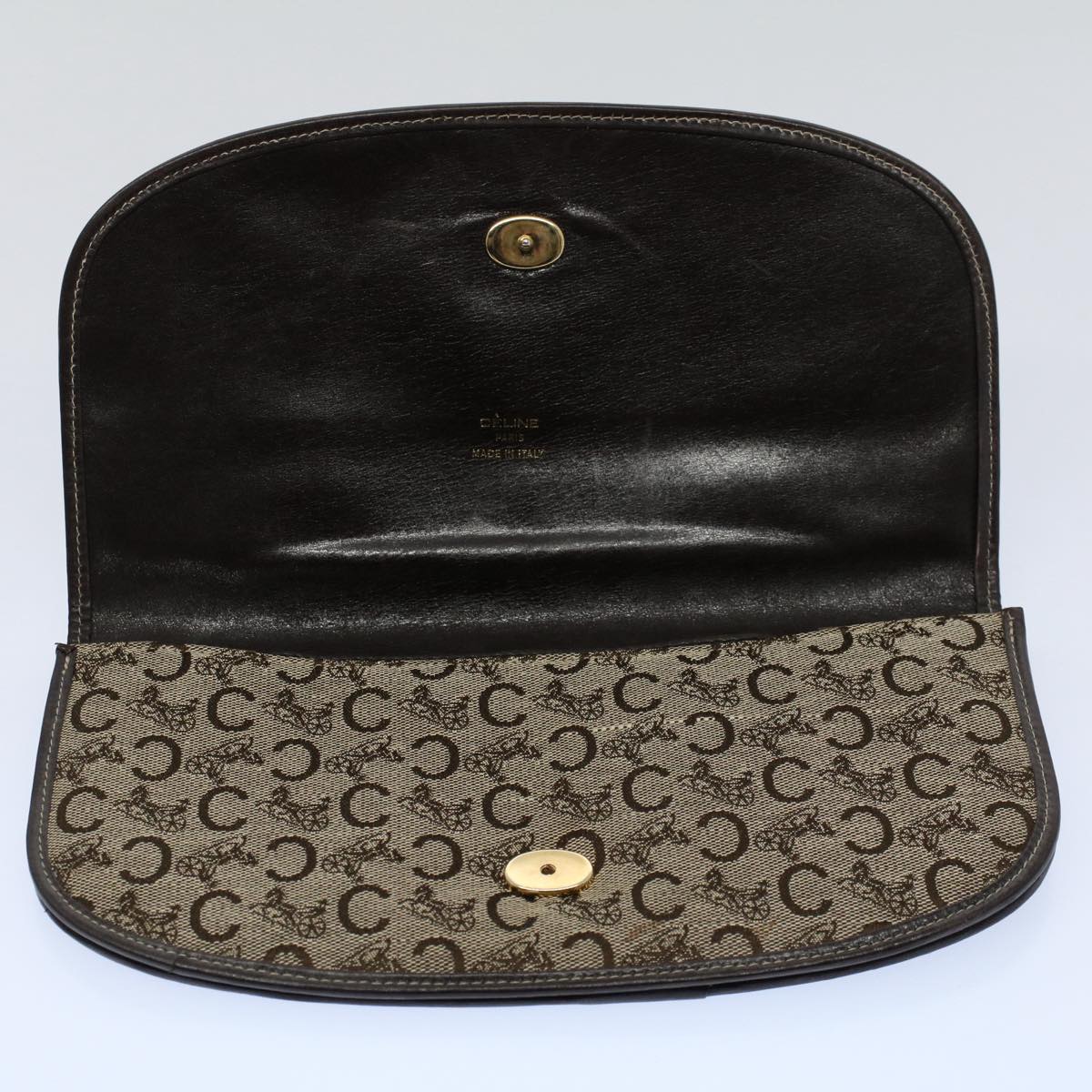 CELINE C Macadam Canvas Clutch Bag Brown Auth ep1888