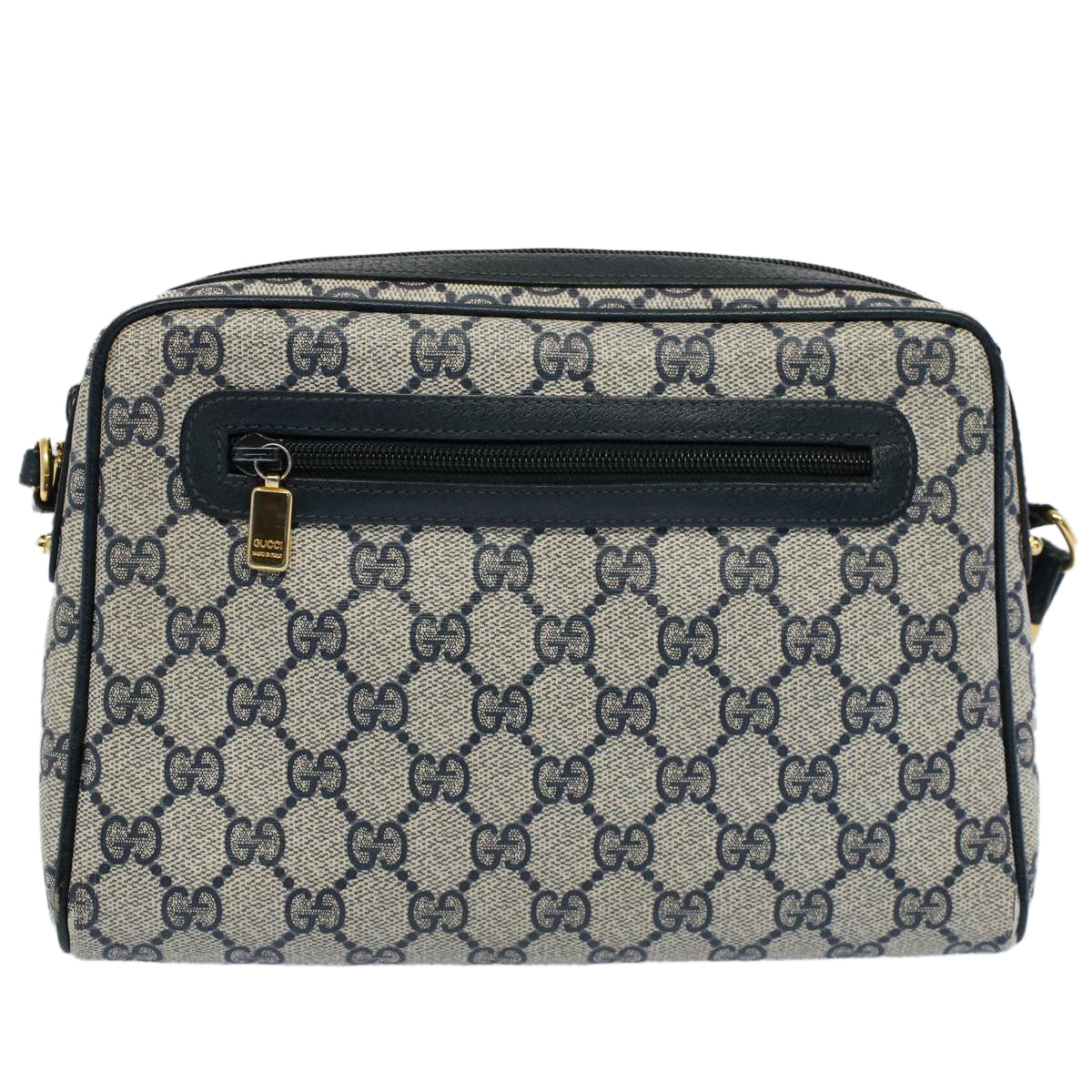 GUCCI GG Canvas Shoulder Bag PVC Leather Gray Navy Auth ep1896