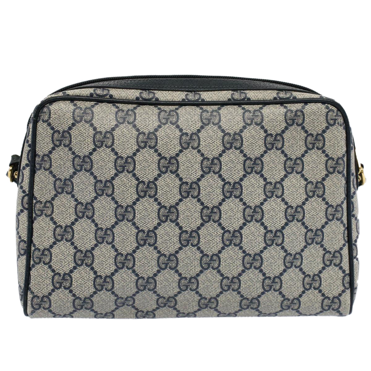 GUCCI GG Canvas Shoulder Bag PVC Leather Gray Navy Auth ep1896