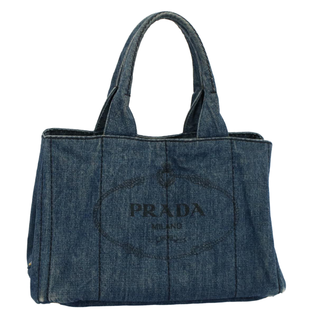 PRADA Canapa MM Hand Bag Canvas Blue Auth ep1898