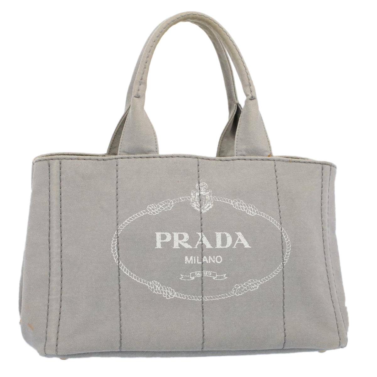 PRADA Canapa MM Hand Bag Canvas Gray Auth ep1899