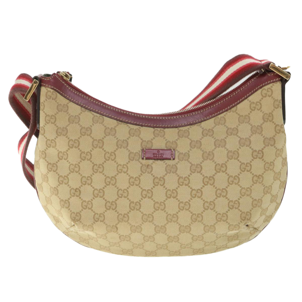 GUCCI GG Canvas Sherry Line Shoulder Bag Beige Red 181092 Auth ep1918