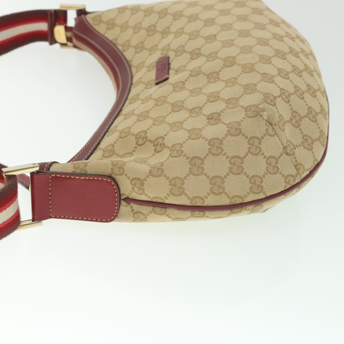 GUCCI GG Canvas Sherry Line Shoulder Bag Beige Red 181092 Auth ep1918