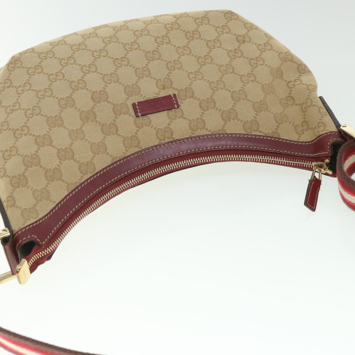 GUCCI GG Canvas Sherry Line Shoulder Bag Beige Red 181092 Auth ep1918