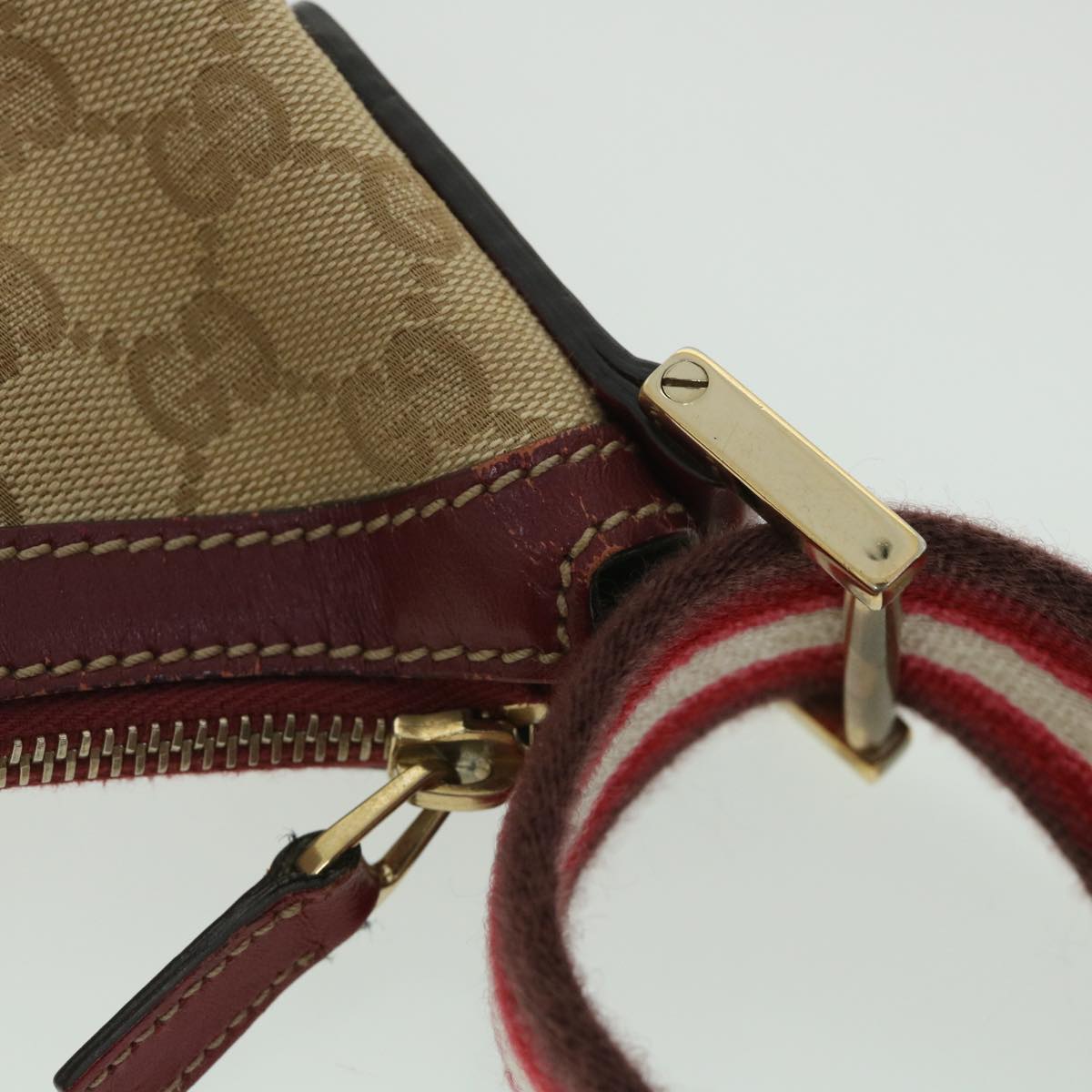 GUCCI GG Canvas Sherry Line Shoulder Bag Beige Red 181092 Auth ep1918