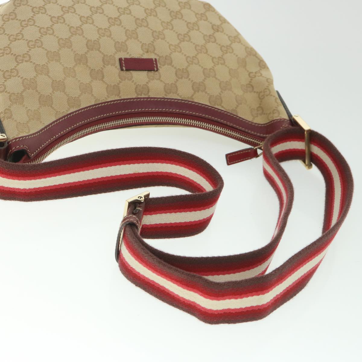 GUCCI GG Canvas Sherry Line Shoulder Bag Beige Red 181092 Auth ep1918