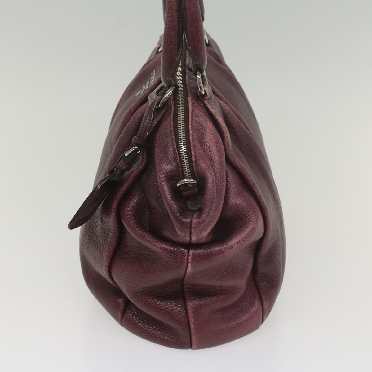 PRADA Hand Bag Leather Wine Red Auth ep1923