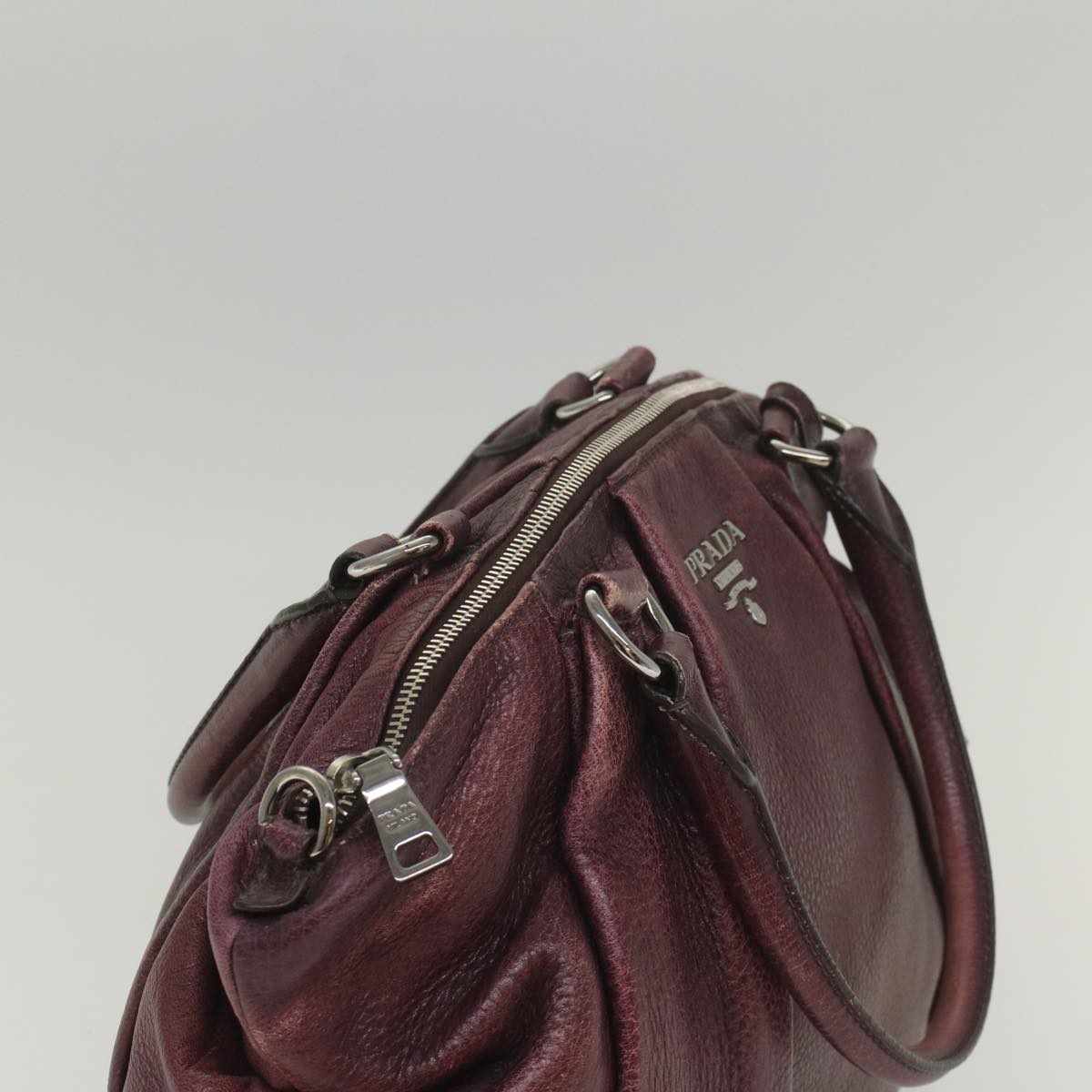 PRADA Hand Bag Leather Wine Red Auth ep1923