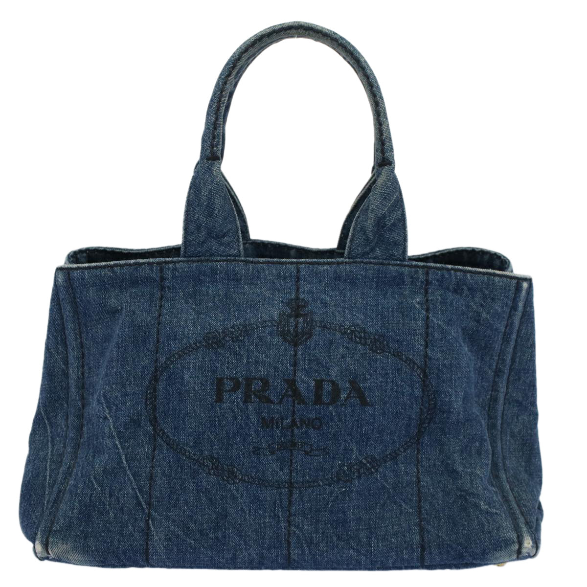 PRADA Canapa MM Hand Bag Canvas Blue Auth ep1930