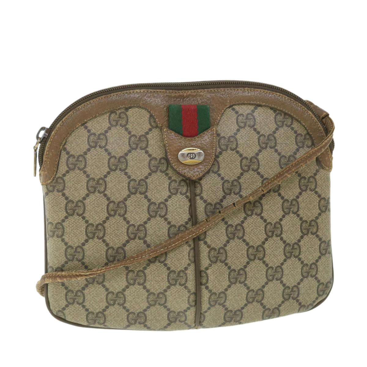 GUCCI GG Supreme Web Sherry Line Shoulder Bag Beige Red 98 02 047 Auth ep1935